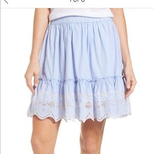 Caslon blue embroidered hem skirt